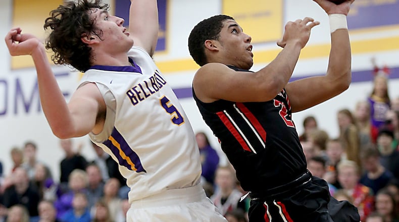 Franklin, playing SWBL rival Bellbrook last season, bumps up to Division I from D-II this coming boys high school basketball season. E.L. HUBBARD / CONTRIBUTED
