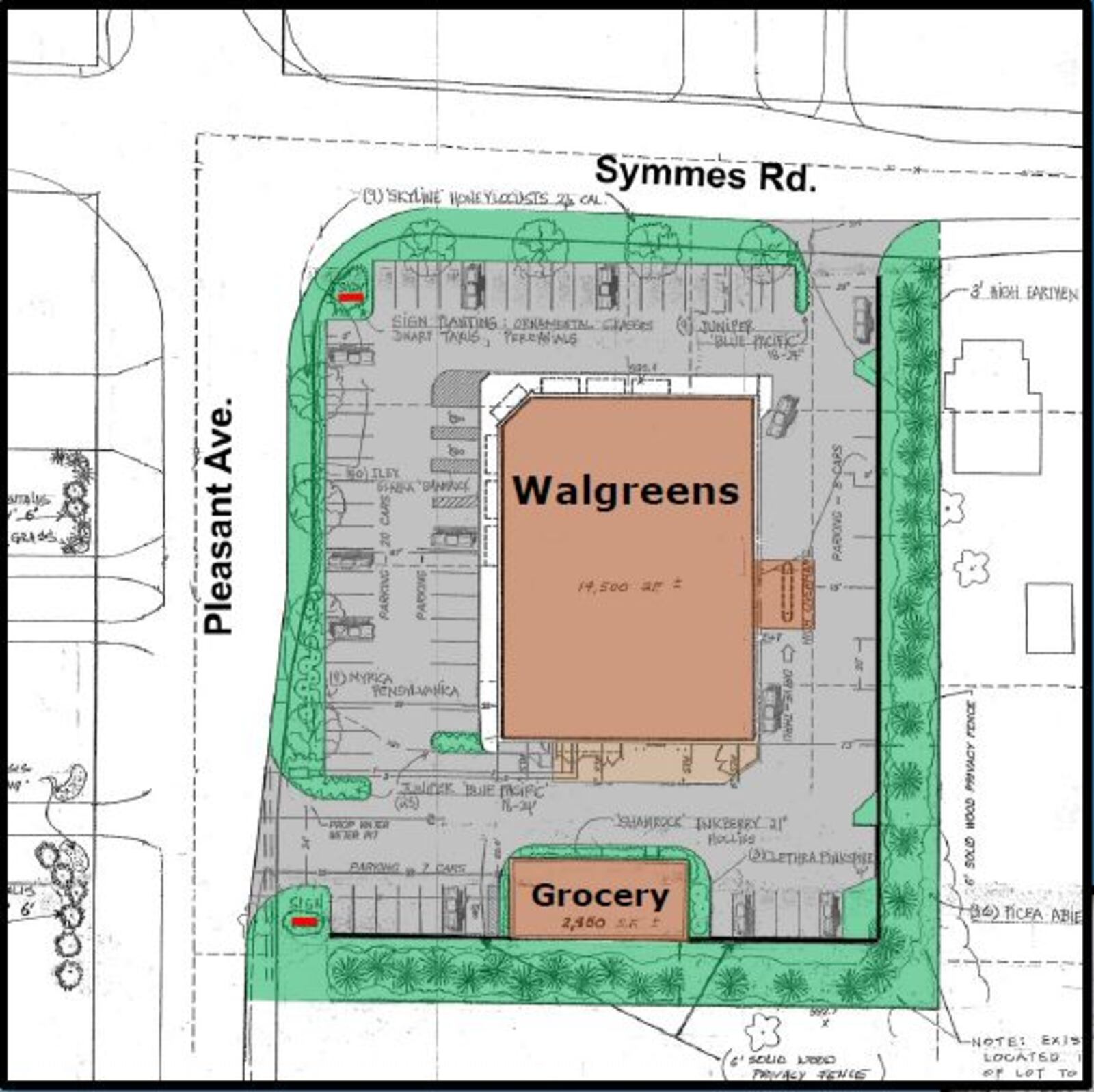 Pictured is the orginal 2001 planned unit development for the Walgreen’s development at Symmes Road and Pleasant Avenue, which includes the office building. PROVIDED