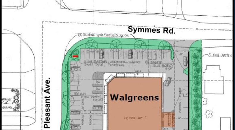Pictured is the orginal 2001 planned unit development for the Walgreen’s development at Symmes Road and Pleasant Avenue, which includes the office building. PROVIDED