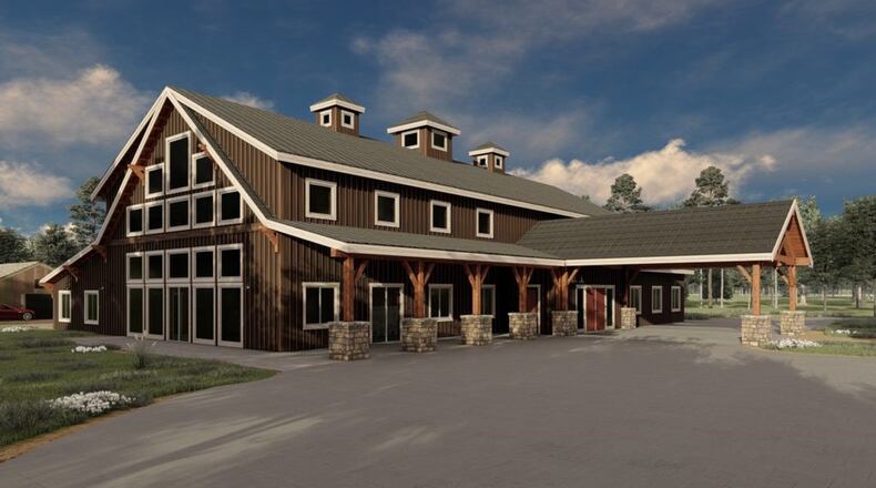This is a rendering of the Stone Valley Meadows event center. A small barn and silo are to be preserved on the site.