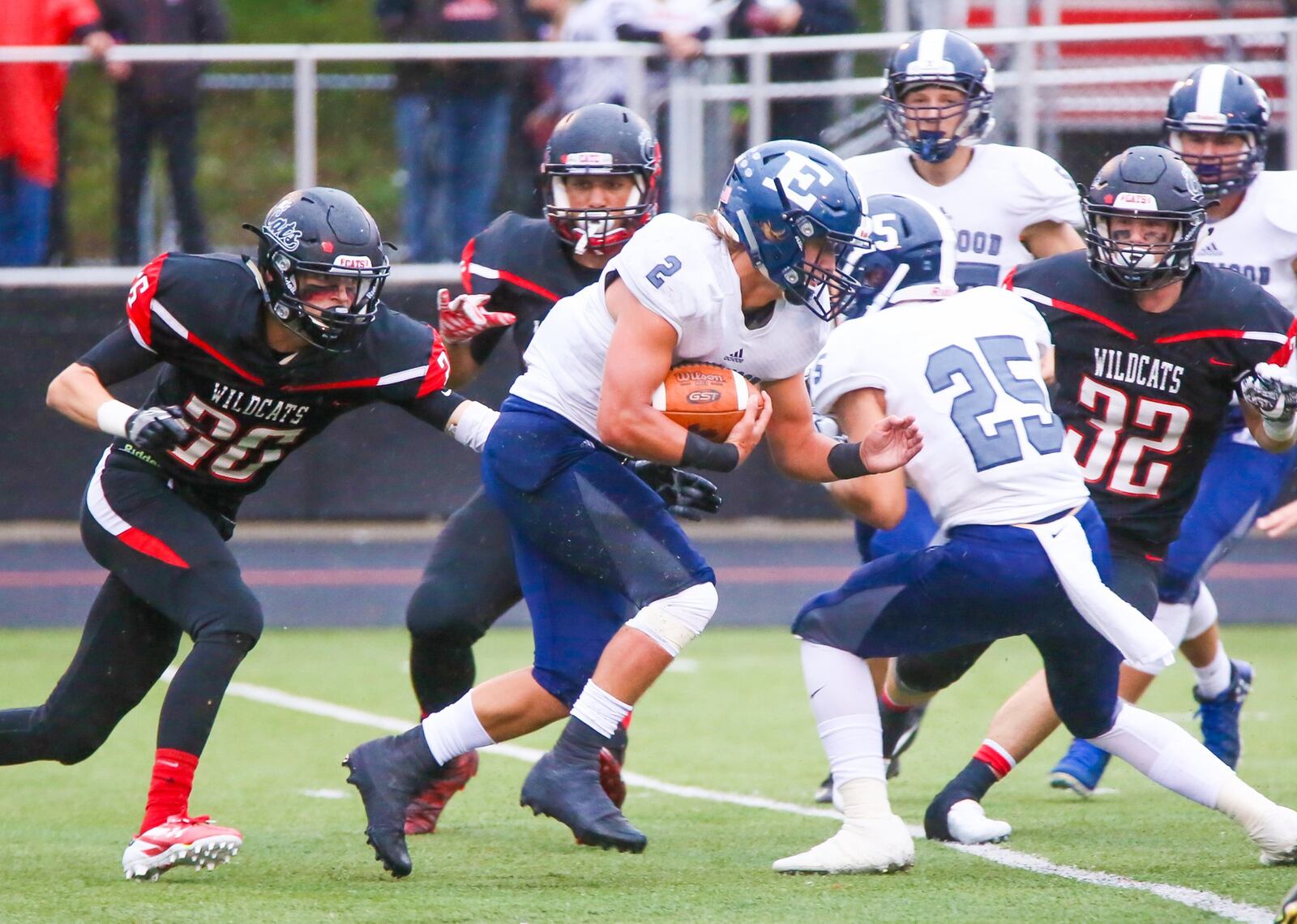 Edgewood’s D.J. Whiles (2) avoids a tackle on a first-quarter kickoff return during a Sept. 1 game against Franklin at Atrium Stadium in Franklin. GREG LYNCH/STAFF