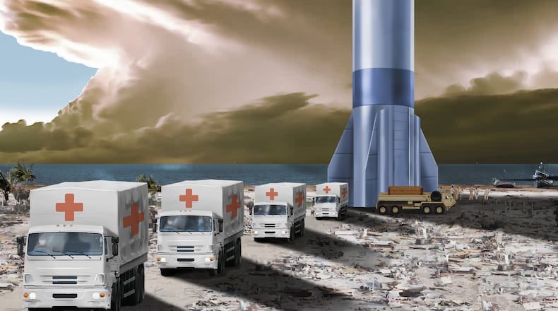 : “Rocket Cargo would enable rapid delivery of aircraft-size payloads for agile global logistics such as urgent humanitarian assistance and disaster response. (U.S. Air Force illustration/Randy Palmer)”