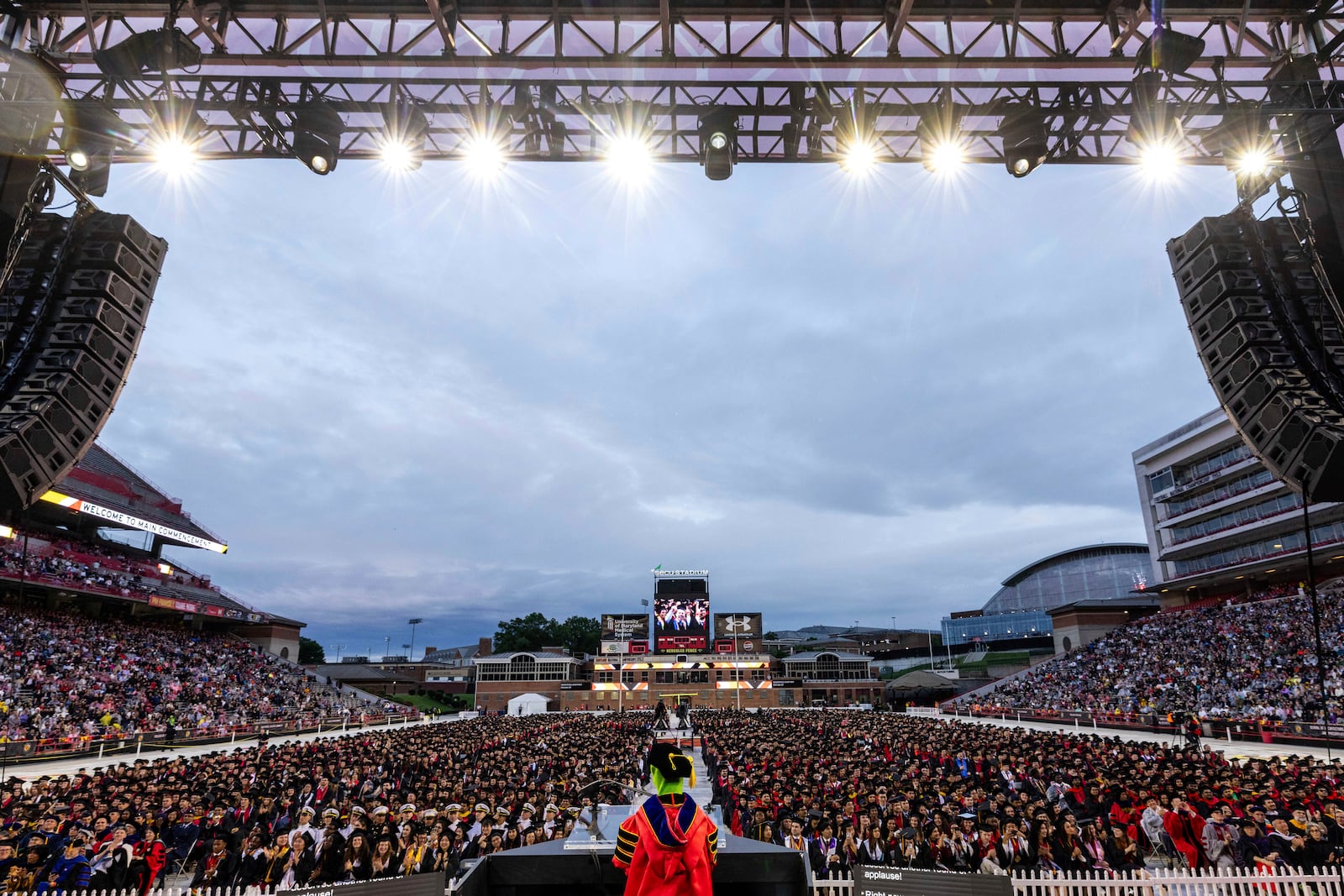 Kermit the Frog speaks during University of Maryland's commencement ceremony on Thursday, May 22, 2025, in College Park, Md. (John T. Consoli/University of Maryland via AP)