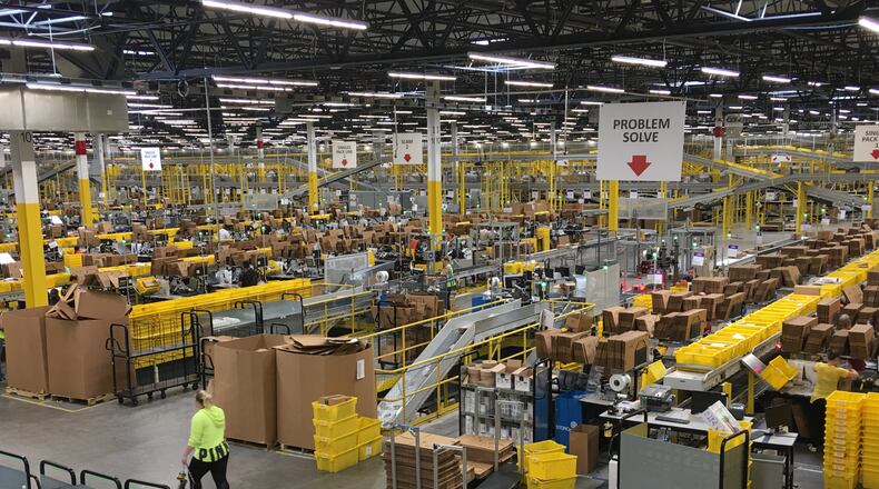 A look inside the Amazon fulfillment center in Etna, Ohio. The online giant is one of the companies that has continued to hire during the COVID-19 pandemic. FILE