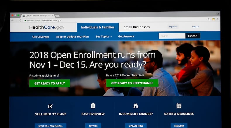 The Healthcare.gov website is seen on a computer screen Wednesday, Oct. 18, 2017, in Washington. The government says more than 600,000 people signed up for Affordable Care Act coverage in the first week of open enrollment season, and nearly 8 in 10 of those were current customers renewing their coverage.