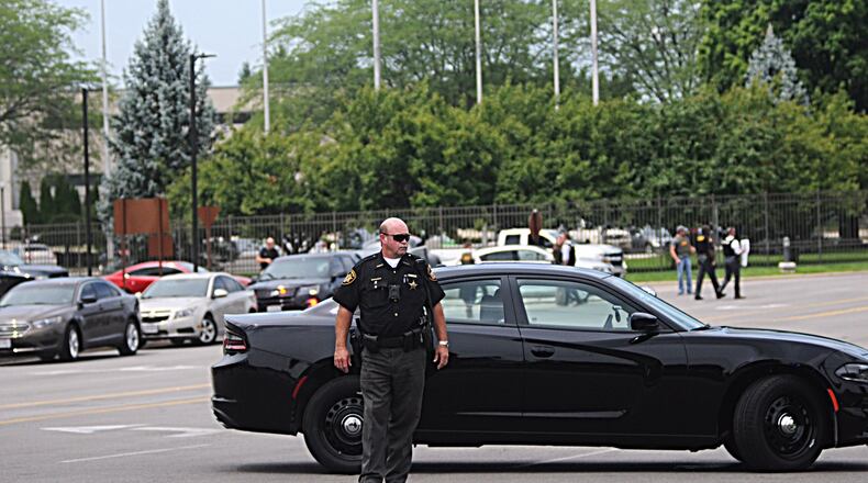 Multiple law enforcement agencies responded to Wright-Patterson Air Force Base on Thursday, Aug. 2, after a reported active shooter situation that was later determined to be not credible. MARSHALL GORBY/STAFF