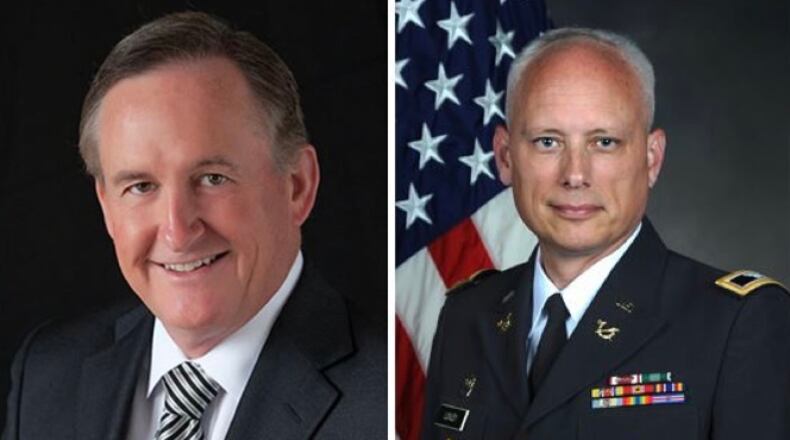 Warren County Court Judge Gary Loxley (right) and local business leader Dennis Quebe (left) were among the 2021 class of veterans inducted into the Ohio Veterans Hall of Fame.