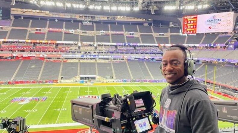 Justin Jemison, 34, a 2007 Middletown High School graduate, worked Super Bowl LVIII in Las Vegas for CBS. His camera was located just below Taylor Swift's suite. SUBMITTED PHOTO