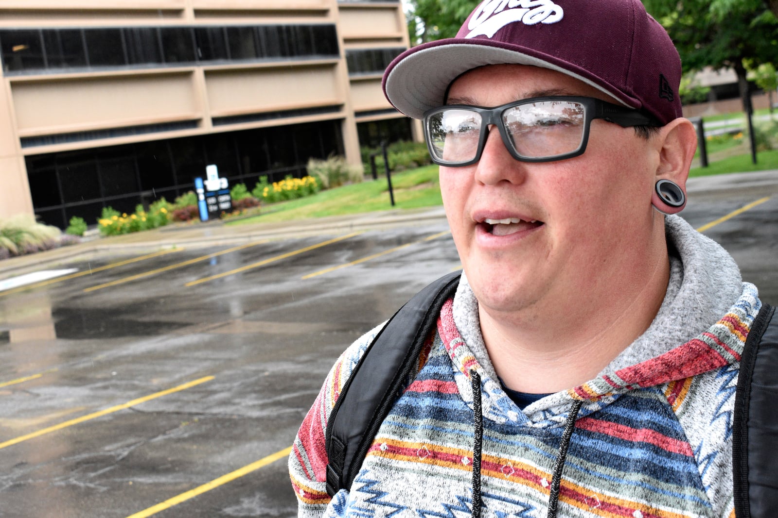 Layton Tallwhiteman, 30, is seen talking about the Trump administration's decision to bomb Iran, Sunday, June 22, 2025, in Billings, Mont. (AP News/Matthew Brown)