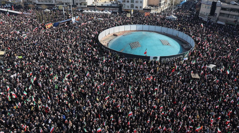 People gather in a rally to support Ayatollah Mojtaba Khamenei, the successor to his late father Ayatollah Ali Khamenei as supreme leader, in Tehran, Iran, Monday, March 9, 2026. (AP Photo/Vahid Salemi)