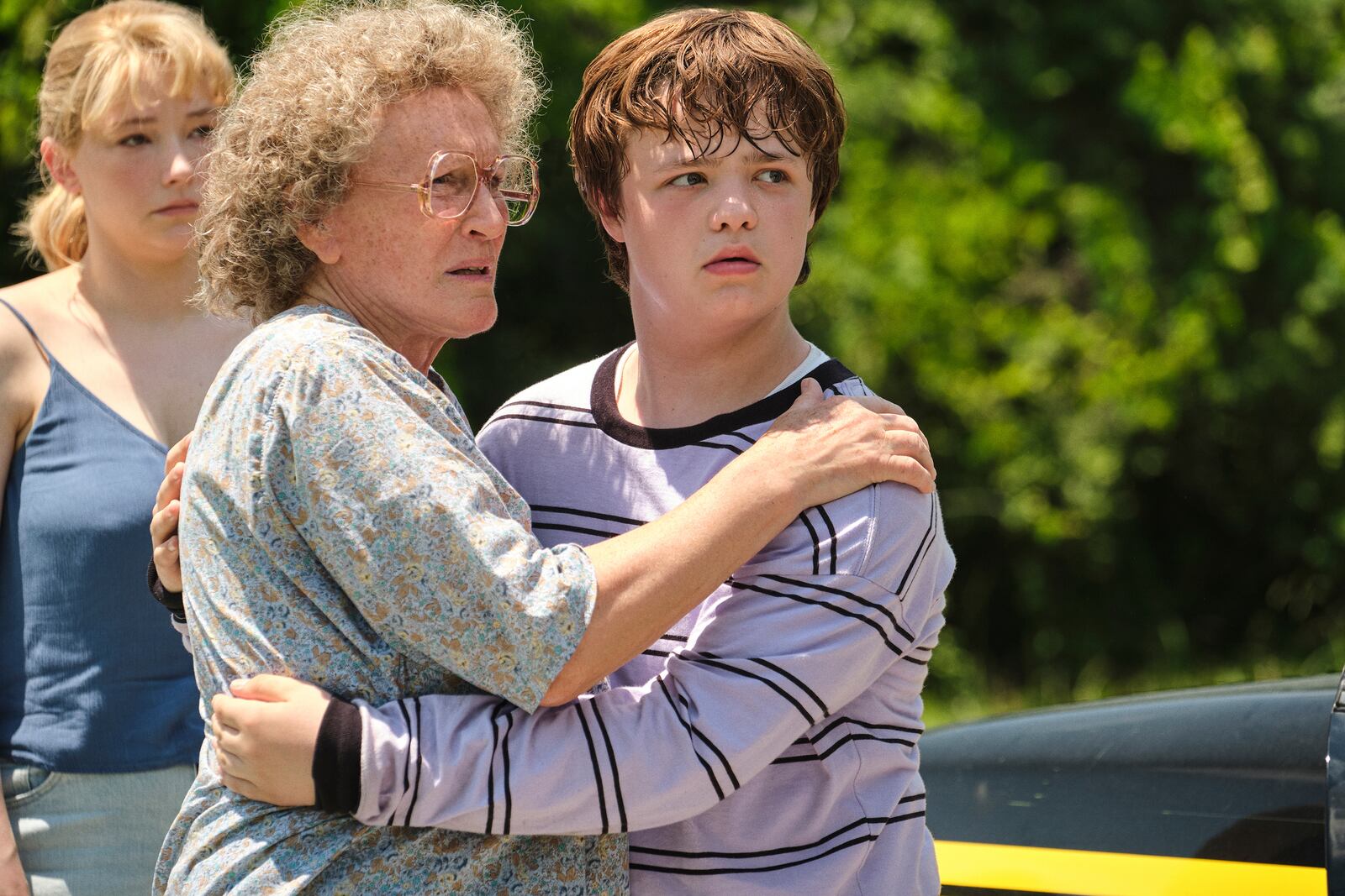 Haley Bennett (left as Lindsay), Glenn Close (as Mamaw) and Owen Asztalos (as a young J.D. Vance) in "Hillbilly Elegy." LACEY TERRELL / NETFLIX