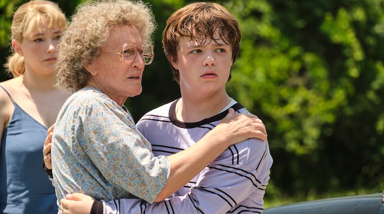 Haley Bennett (left as Lindsay), Glenn Close (as Mamaw) and Owen Asztalos (as a young J.D. Vance) in "Hillbilly Elegy." LACEY TERRELL / NETFLIX