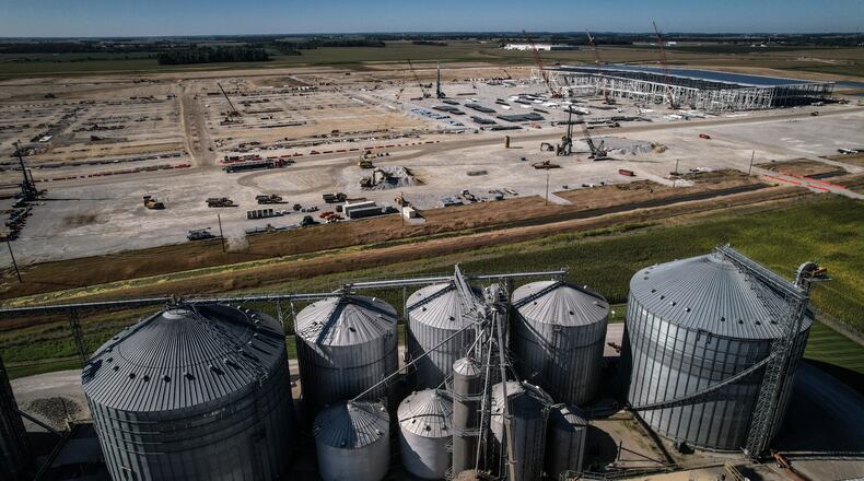 The $4.4 billion EV battery plant built by Honda and LG will create 2,200 jobs. The plant is located in Fayette County, just east of Greene County and the expected completion date is the end of 2024. The plant is about an hour east of Dayton. JIM NOELKER/STAFF
