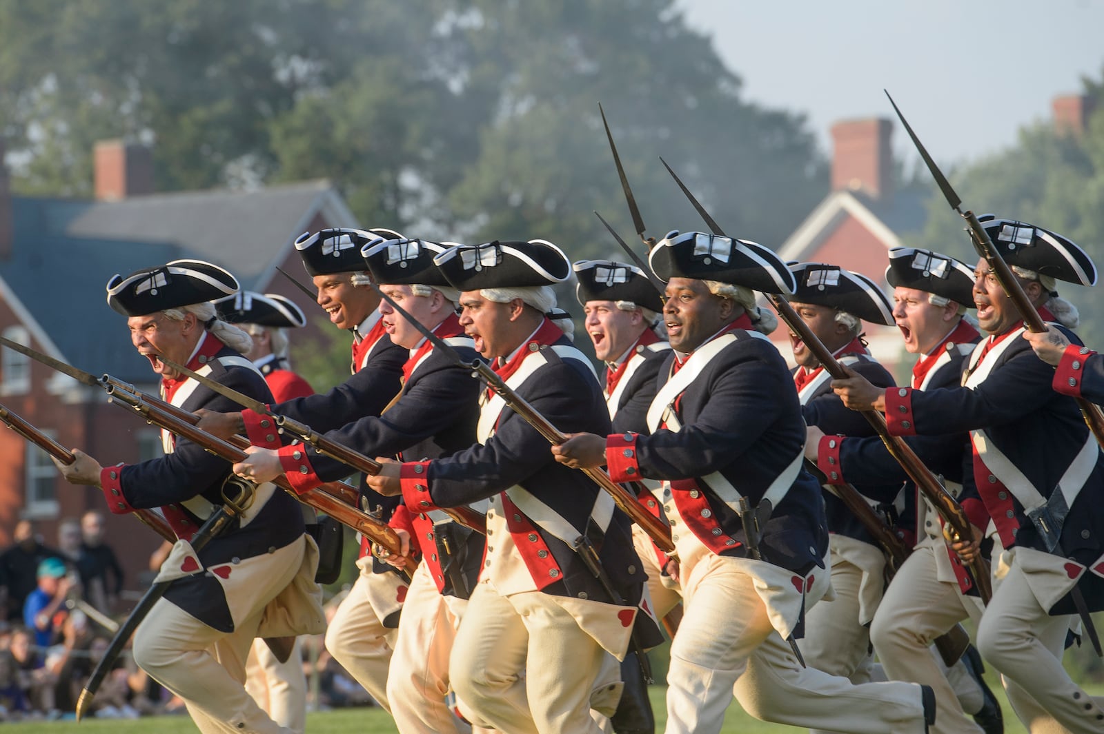 U.S. Army soldiers hold a performance as Washington's Continental Army during the Army Birthday Twilight Tattoo event at Joint Base Myer-Henderson Hall, Wednesday, June 11, 2025, in Fort Myer, Va. (AP Photo/Rod Lamkey, Jr.)
