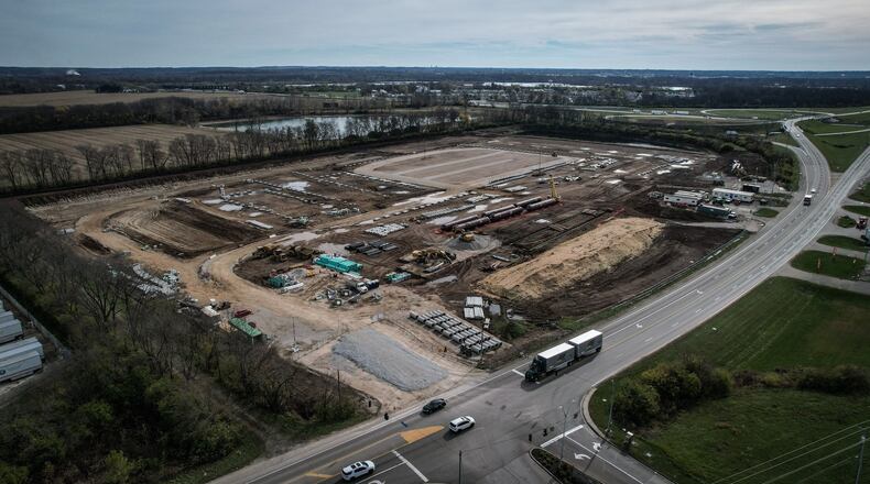 Construction of Ohio's fist Buc-ee's in Huber Heights is continuing. The 74,000-square-foot building is located on the northeast corner of Interstate 70 and Ohio 235 interchange. JIM NOELKER/STAFF