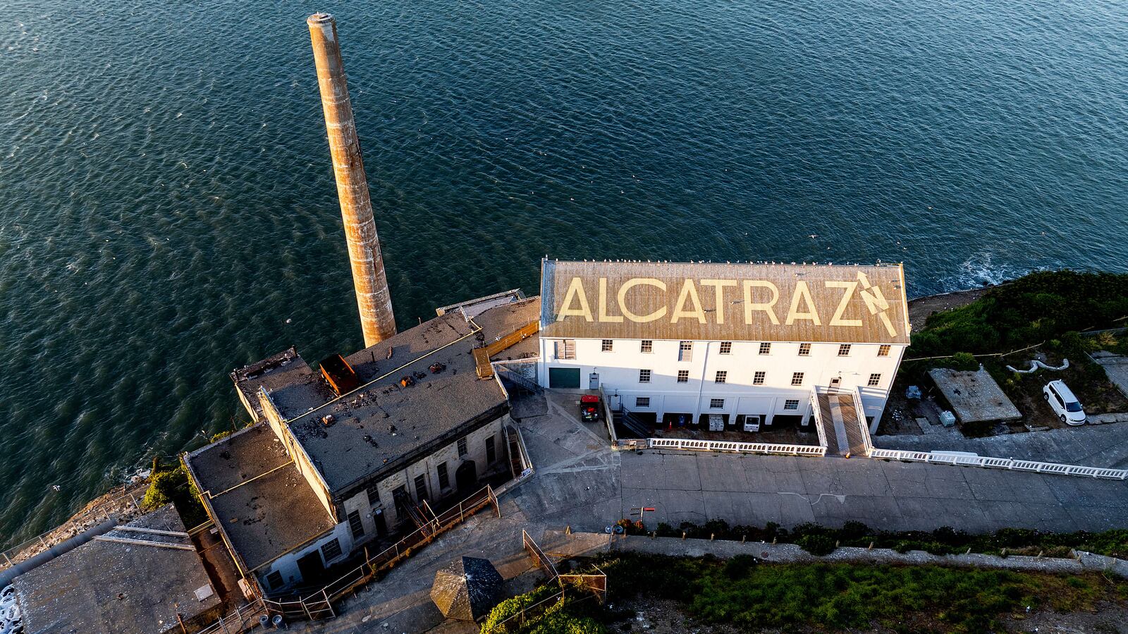 A building stands on Alcatraz Island on Sunday, May 4, 2025, in the San Francisco Bay, Calif. (AP Photo/Noah Berger)