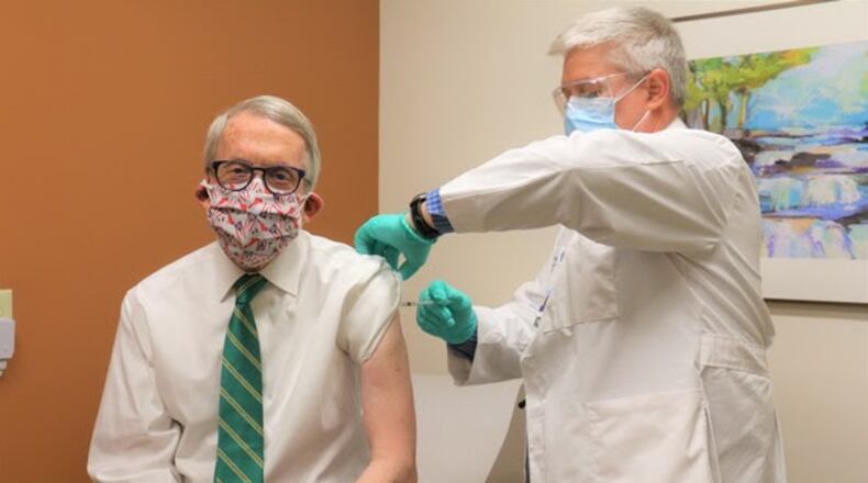 Gov. Mike DeWine and Ohio First Lady Fran DeWine received their second doses of the coronavirus vaccine at Kettering Health Network’s Jamestown office on Tuesday, Feb. 23, 2021. Photo courtesy Gov. Mike DeWine's office.