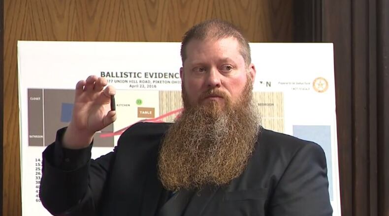 Firearms expert Matt White testifies Thurs., Oct. 20, 2022 in the murder trial of George Wagner IV, who is accused of killing eight members of a family in Pike County in 2016. CONTRIBTED/WCPO