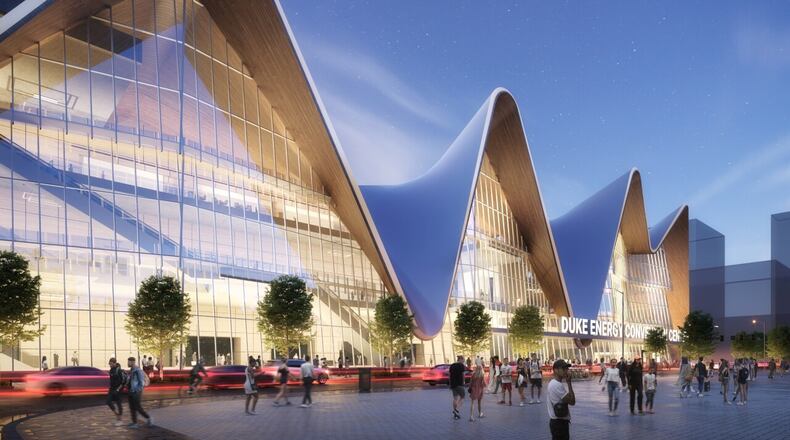 A rendering of a planned remodel of the Duke Energy Center in Cincinnati. If approved, it will cost an estimated $200 million. CONTRIBUTED/3CDC