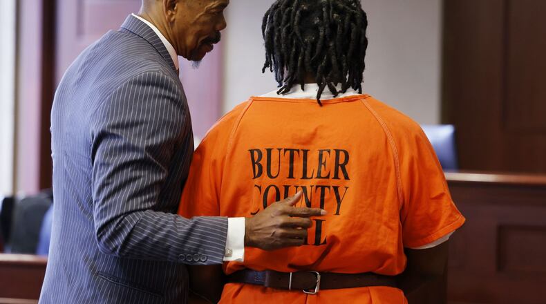 Anthony Brown, charged in a fatal shooting at Walmart in Fairfield Township, appeared with defense attorney Clyde Bennett II for a hearing Tuesday, March 14, 2023 in Butler County Common Pleas Court in Hamilton. Bennett was permitted to withdraw from the case NICK GRAHAM/STAFF