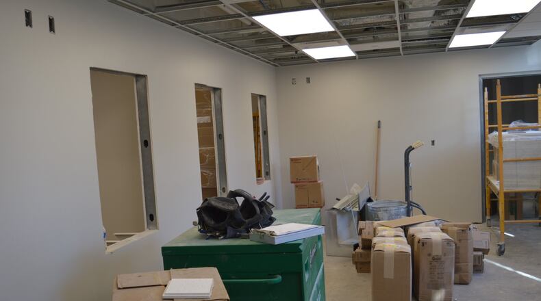 Renovation of the former Municipal Building for use by the Police Department will see a larger records area as well as double reception area. Seen from the inside, the window on the left will be a soft lobby area separated from the hard lobby area for privacy and security. The general public will have access to the hard lobby area, the two windows to the right. CONTRIBUTED/BOB RATTERMAN
