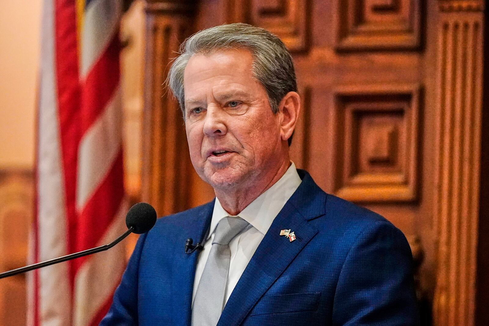 FILE - Georgia Gov. Brian Kemp delivers the State of the State speech, Jan. 11, 2024, in Atlanta. (AP Photo/Brynn Anderson, File)