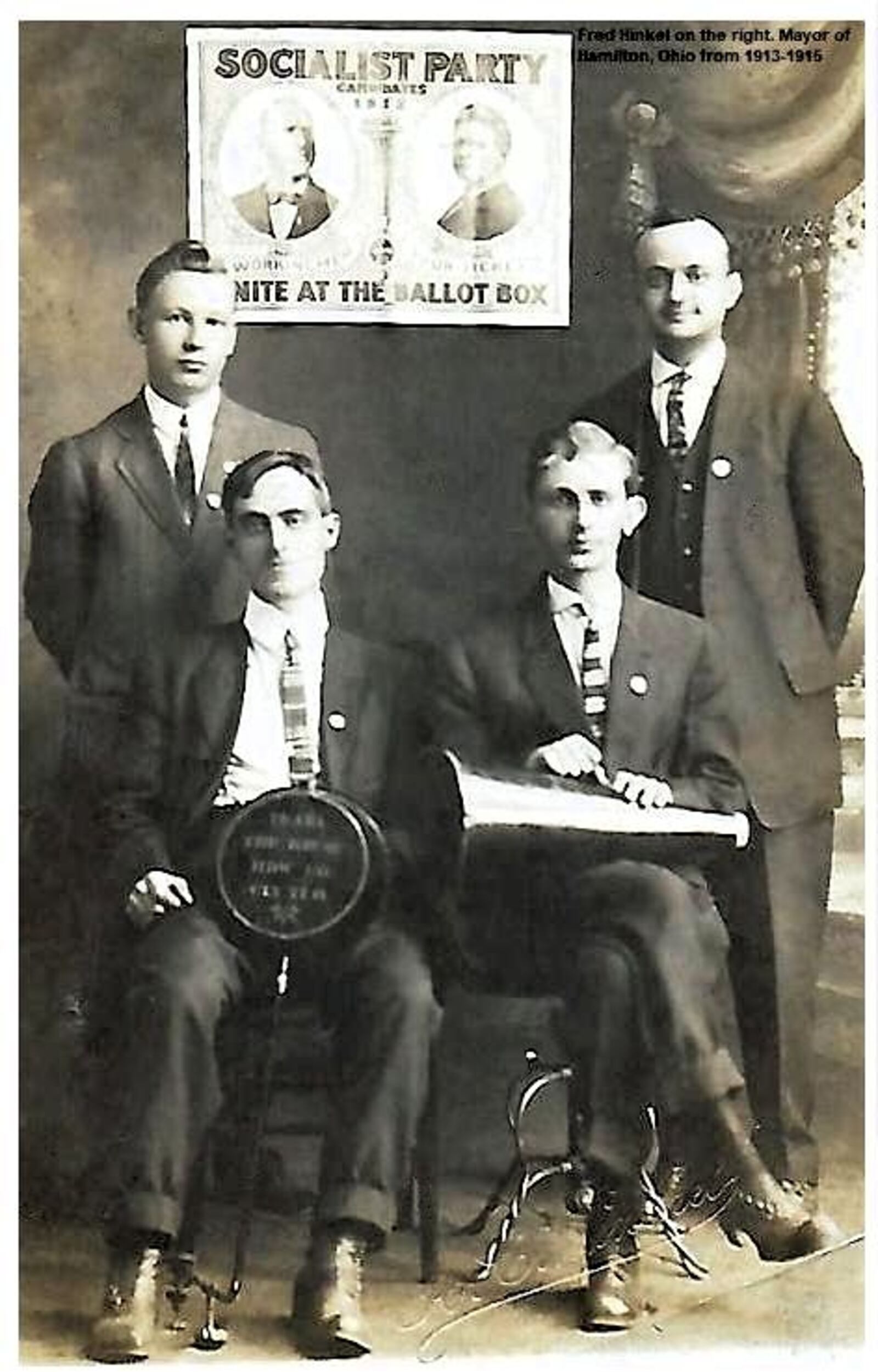 Three unidentified 1912 Socialist Party candidates with Hamilton mayor candidate Fred Hinkel at the upper right. BUTLER CO. HISTORICAL SOCIETY/CONTRIBUTED