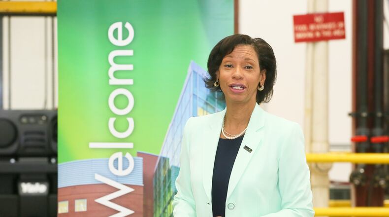 NEED CUTLINE FOR POSEY QANDA: Cincinnati State President Monica Posey speaks during the grand opening of Cincinnati State’s new Supply Chain Career Development Center in West Chester earlier this year. GREG LYNCH / STAFF ORIGINAL CUTLINE: Cincinnati State Interim President Monica Posey speaks during the grand opening of Cincinnati State’s new Supply Chain Career Development Center in West Chester, Wednesday, June 1, 2016. GREG LYNCH / STAFF