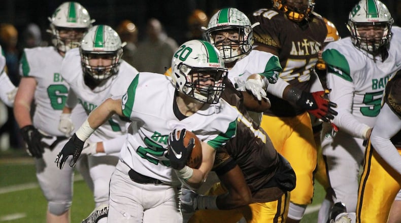 Alex DeLong of Badin ran for a career-high 239 yards and one TD. Badin defeated Alter 38-21 in a D-III, Region 12 high school football semifinal at Monroe on Friday, Nov. 15, 2019. MARC PENDLETON / STAFF