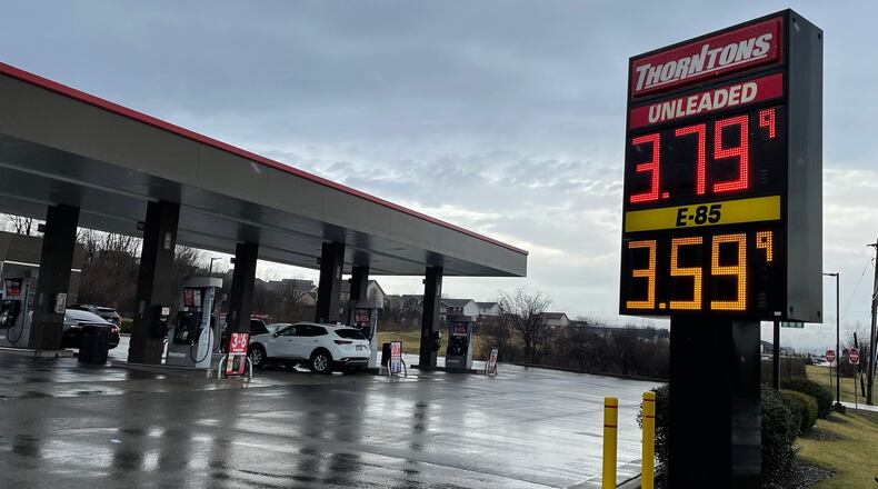 Gas prices on Monday, March 7, 2022, at Thorntons in Fairfield at the corner of Dixie Highway and Ross Road range from $3.799 a gallon for unleaded gas to $4.399 a gallon for super unleaded gas. Diesel fuel is $4.899 a gallon. MICHAEL D. PITMAN/STAFF