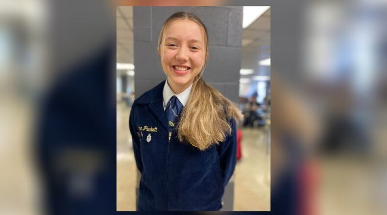 Talawanda High School sophomore Emma Puckett has had a busy semester taking part in statewide FFA judging contests, mostly as a member of a team. Her most recent effort, however, was an individual public speaking contest in which she took third place in the state of Ohio. CONTRIBUTED