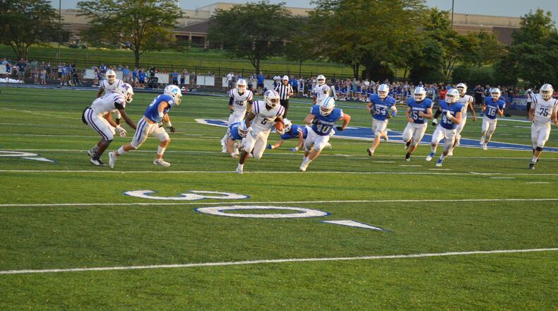 Middletown’s Josh Bryant looks for room to run against Springboro on Friday, Aug. 31, 2018. Eric Frantz/CONTRIBUTED