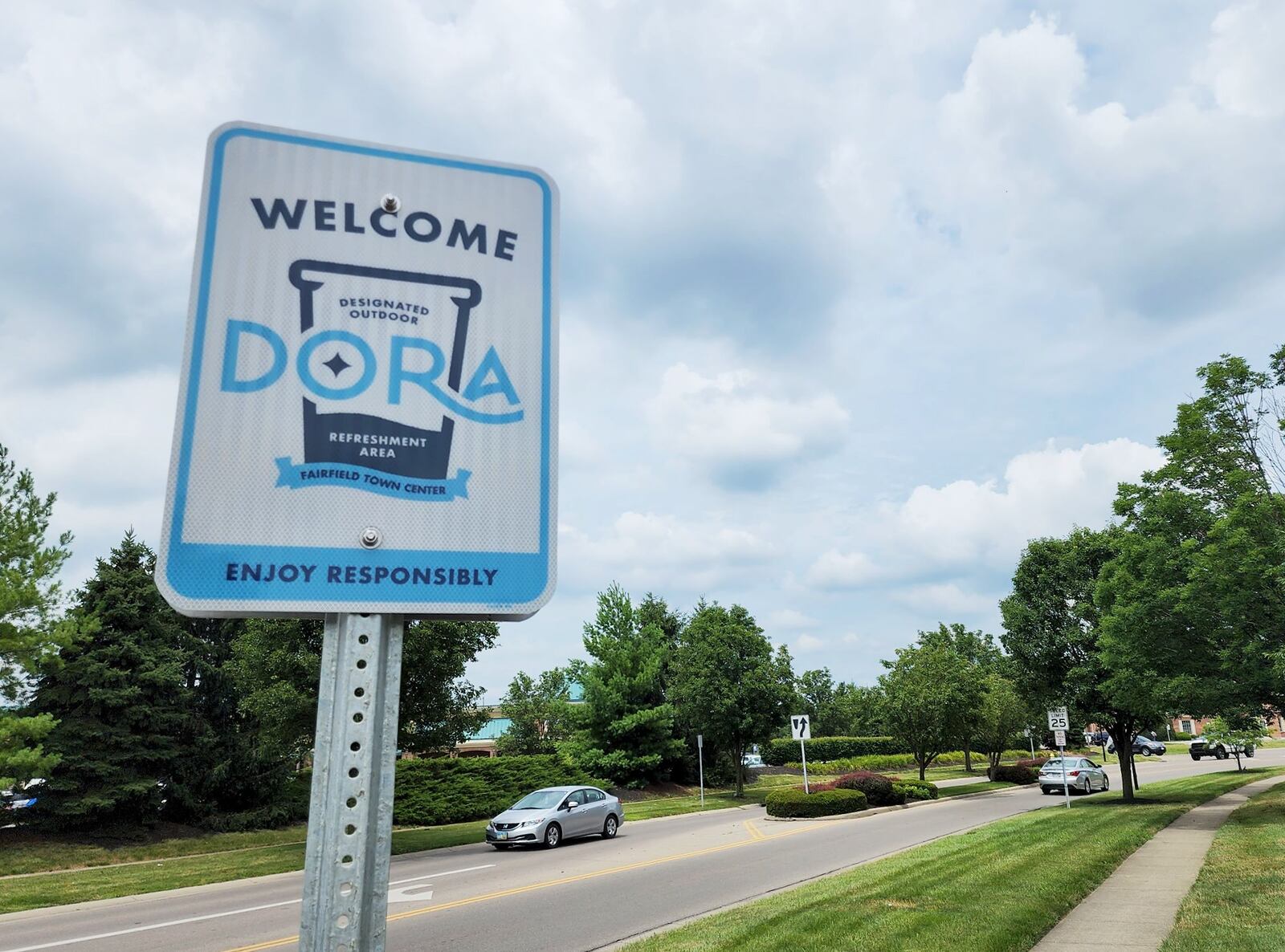 Fairfield's DORA is set to launch on Monday, July 11, 2022. The microscope-shaped district will allow several businesses -- namely Applebee’s, Berds Grill & Bar, Fairfield Pub, and Richards Pizza -- to sell alocholic beverages in authorized DORA to-go cups from noon to midnight seven days a week. The Fairfield Community Arts Center will also offer DORA beverages at select events. Om India, Flub's, and Snip Tease will allow DORA cups inside their establishments. NICK GRAHAM/STAFF