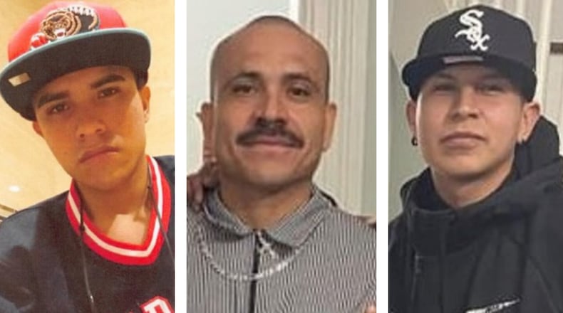 Luis Eduardo Hidalgo Flores , left, Juan Antonio Hidalgo Flores , middle and Oscar Daniel Flores-Lara, right are sought in connection to a stabbing incident that happened at Hamilton's FOP Lodge May 7, 2022. HAMILTON POLICE DEPARTMENT