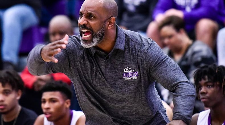 Middletown coach Darnell Hoskins works the sideline during a 61-47 loss to Lakota East at Wade E. Miller Arena in Middletown on Jan. 8. NICK GRAHAM/STAFF