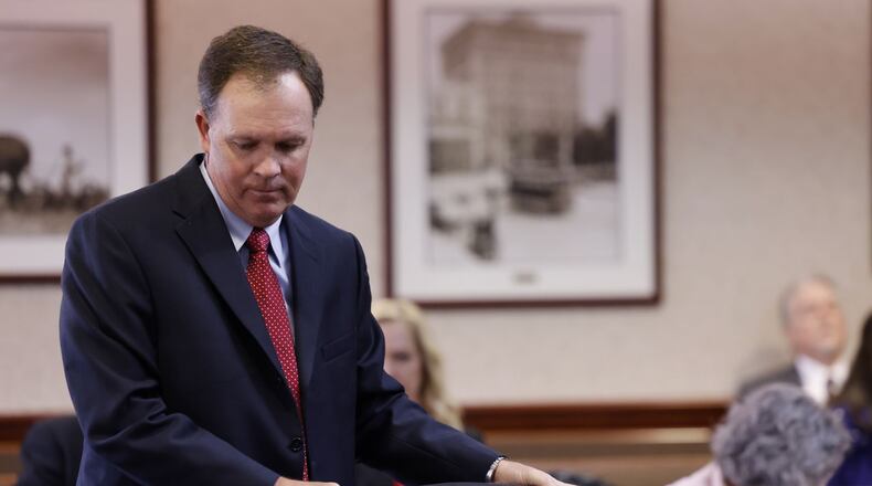 Butler County Auditor Roger Reynolds (pictured) appeared for arraignment on criminal charges in front of visiting Judge Daniel Hogan in Butler County Common Pleas Court Thursday, Feb. 24, 2022 in Hamilton. Reynolds pleaded not guilty to all charges including bribery, two counts of unlawful interest in a public contract and misdemeanor charges of unlawful use of authority and conflict of interest. The charges stem from allegations that Reynolds used his public office to further his own interests. NICK GRAHAM/STAFF
