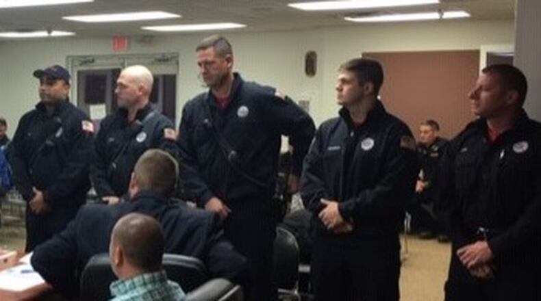 The Clearcreek Fire District crew that saved a trucker trapped in the fiery wreckage of his semitrailer on U.S. 42 in late October were honored Tuesday night for the valor they displayed in reacting at a scene their chief said looked like something you d see on TV.