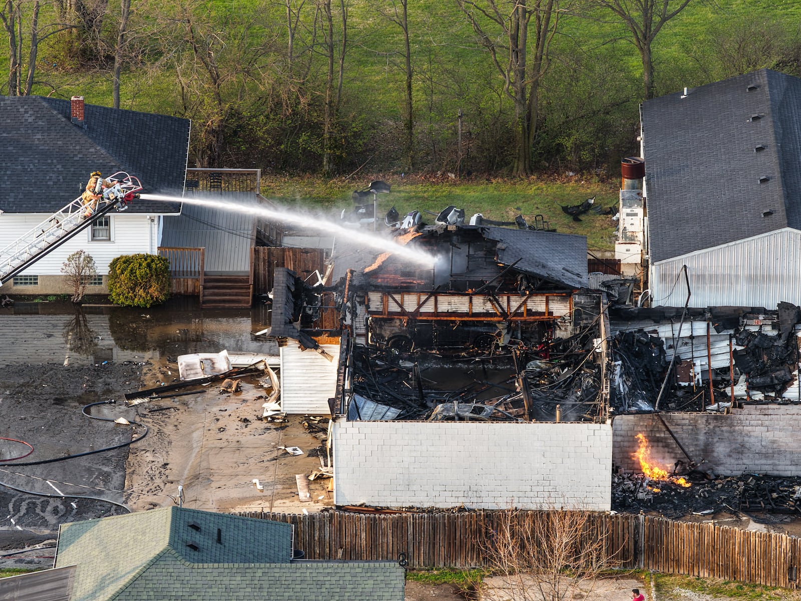 Rice Auto Body on Millville Oxford Road was on fire Monday, March 30, 2026. NICK GRAHAM/STAFF