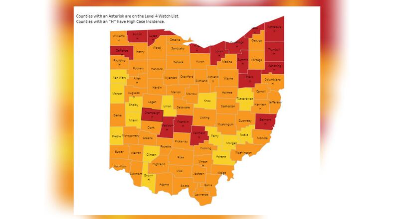 Ohio Public Health Advisory System map as of May 20, 2021