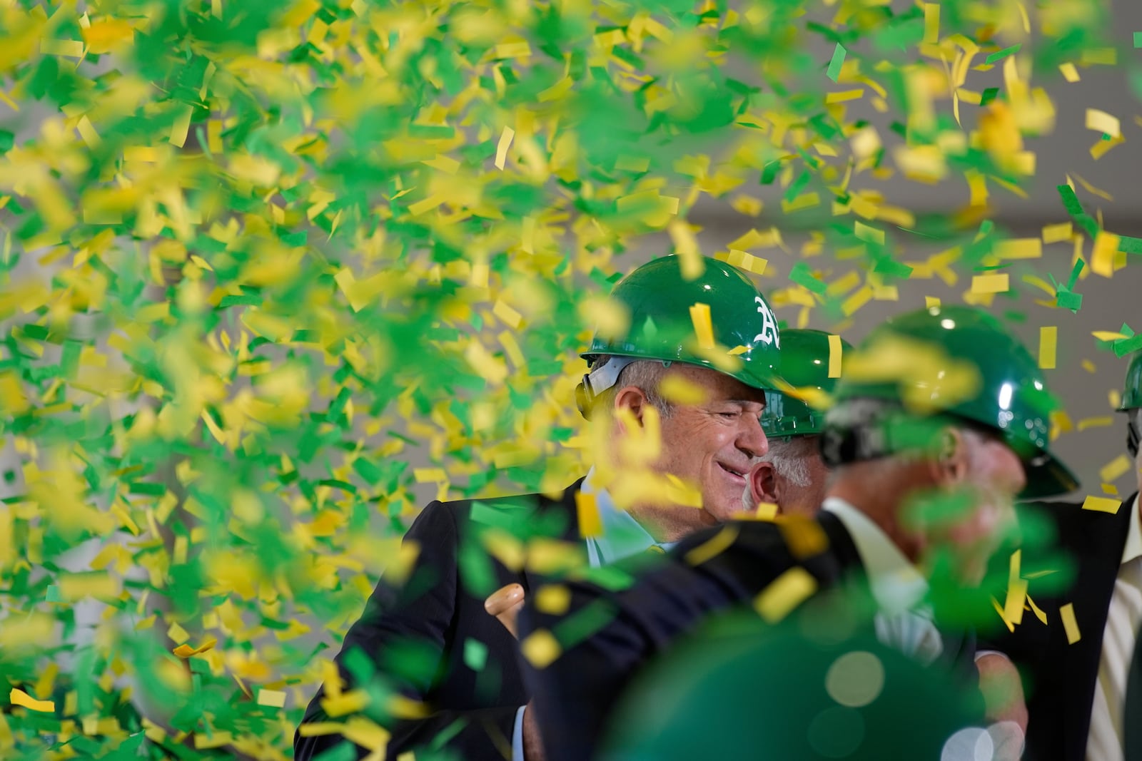 Athletics owner John Fisher participates during a groundbreaking ceremony for the Athletics' baseball stadium Monday, June 23, 2025, in Las Vegas. (AP Photo/John Locher)