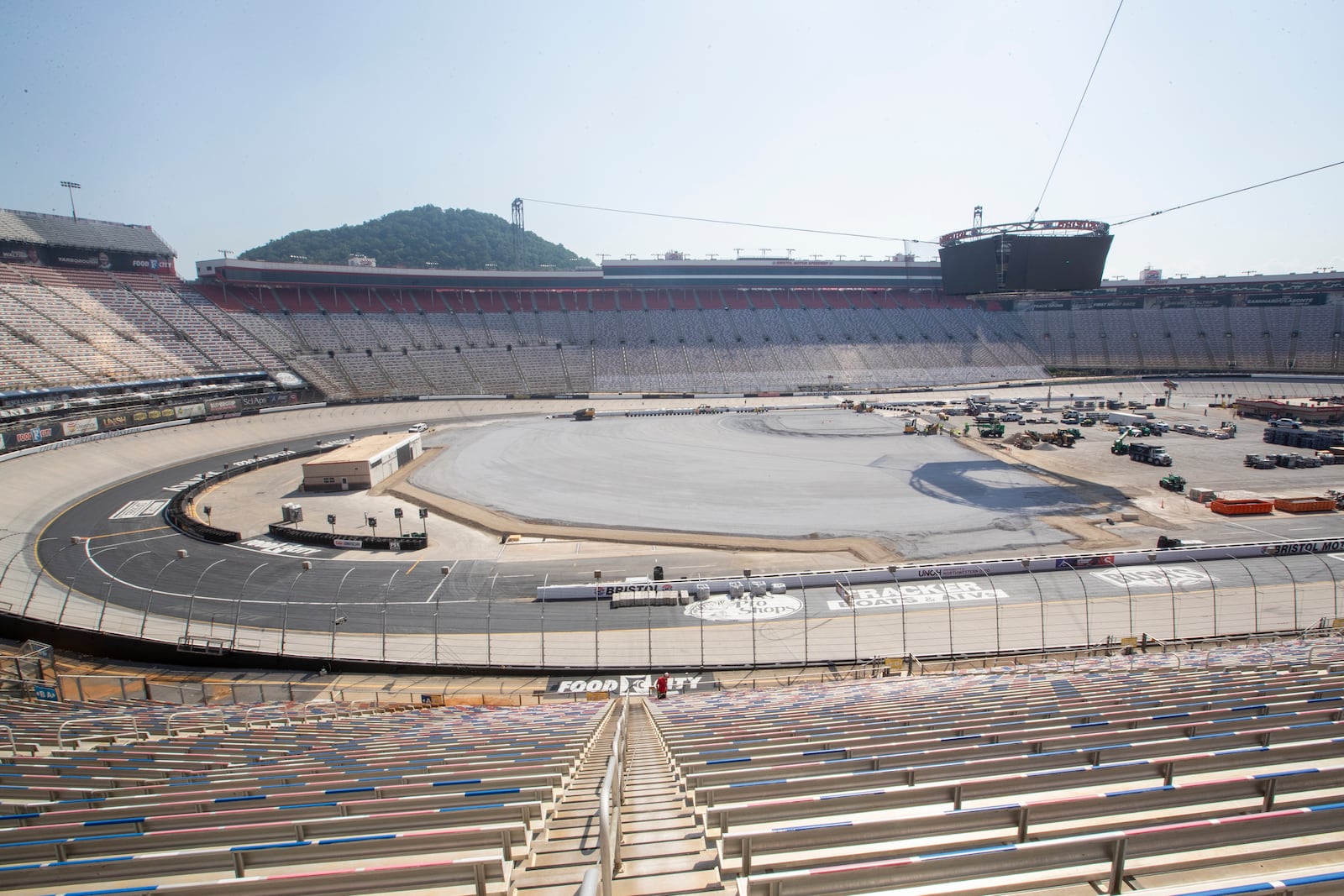 Construction is shown of the baseball field being constructed during a Speedway Classic Open House Event at Bristol Motor Speedway in Bristol, Tenn, on Tuesday, June 24, 2025. (Ben Earp/Ben Earp Photography via AP)