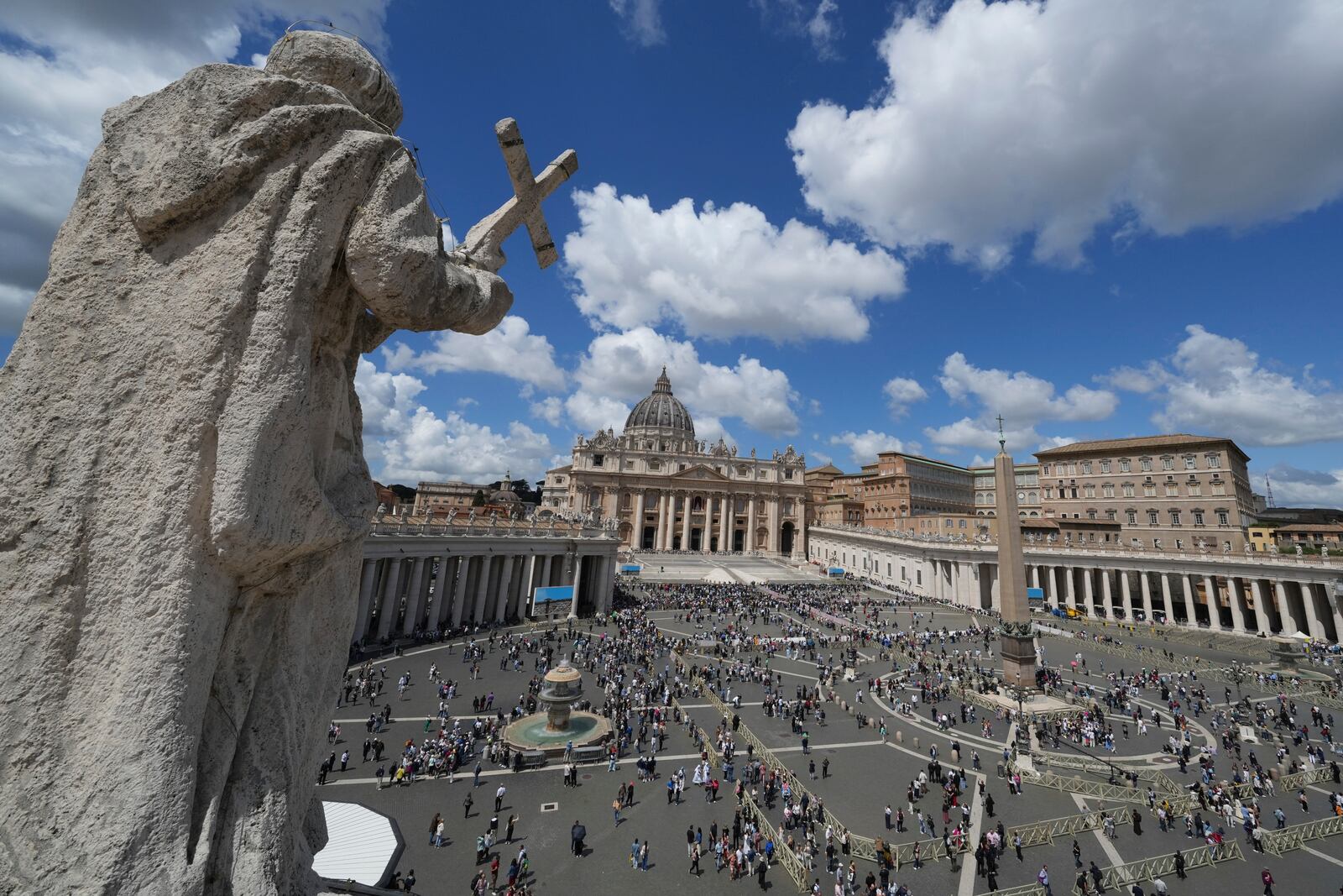 A view of St. Peter's Square during the conclave to elect a successor of late Pope Francis, at the Vatican, Thursday, May 8, 2025. (AP Photo/Antonio Calanni)