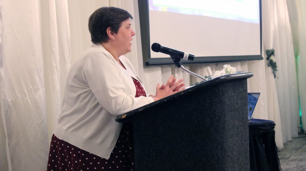 Peggy Emerson, Fairfield Chamber of Commerce's president and chief executive officer kicked off the chamber's 70th anniversary celebration at the organization's annual meeting and awards ceremony. SUE KIESEWETTER/CONTRIBUTED