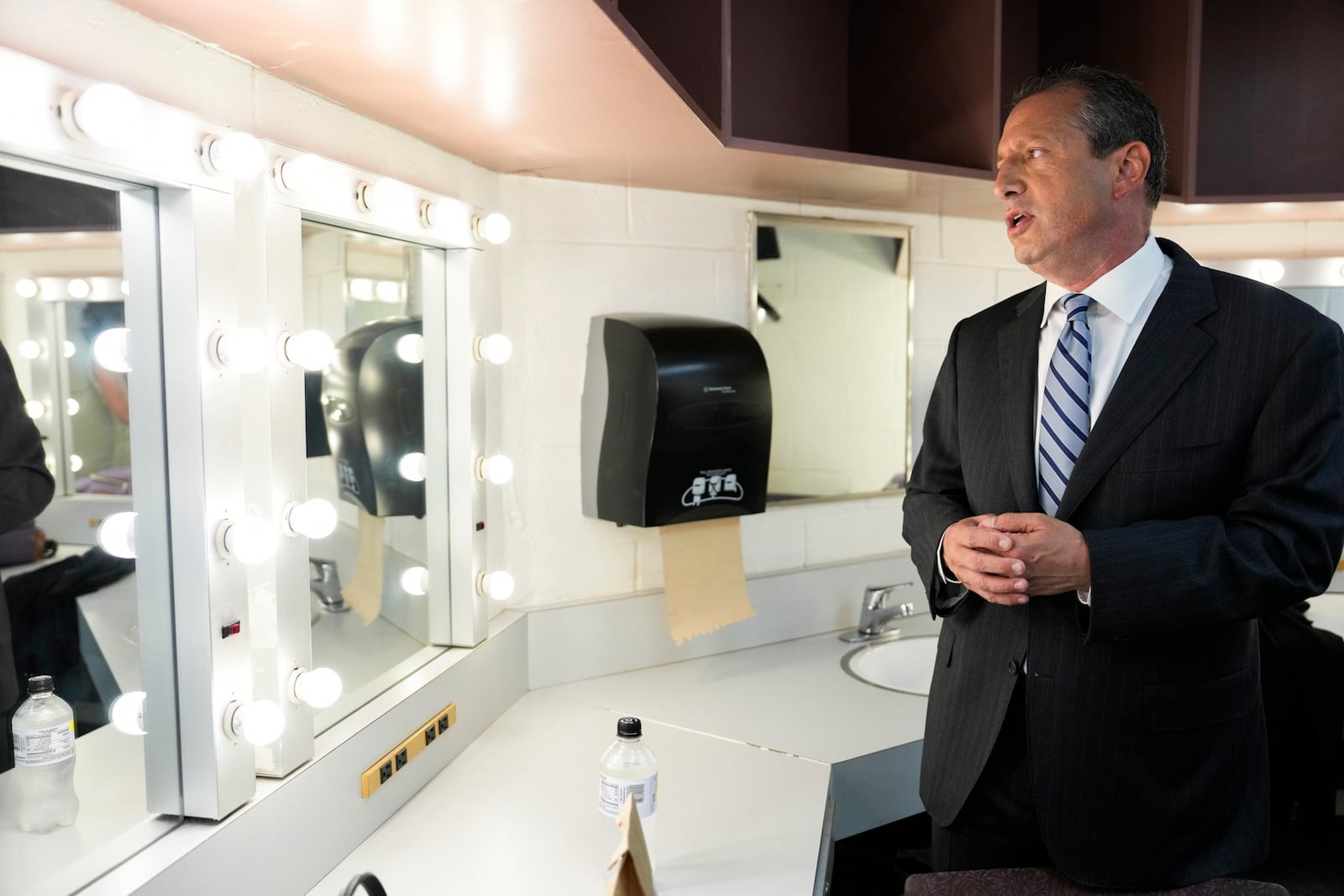 FILE - City Comptroller Brad Lander preps before the New York City Democratic Mayoral Primary Debate at the John Jay College of Criminal Justice in the Gerald W. Lynch Theater, in New York City, June 12, 2025. (Vincent Alban/The New York Times via AP File)