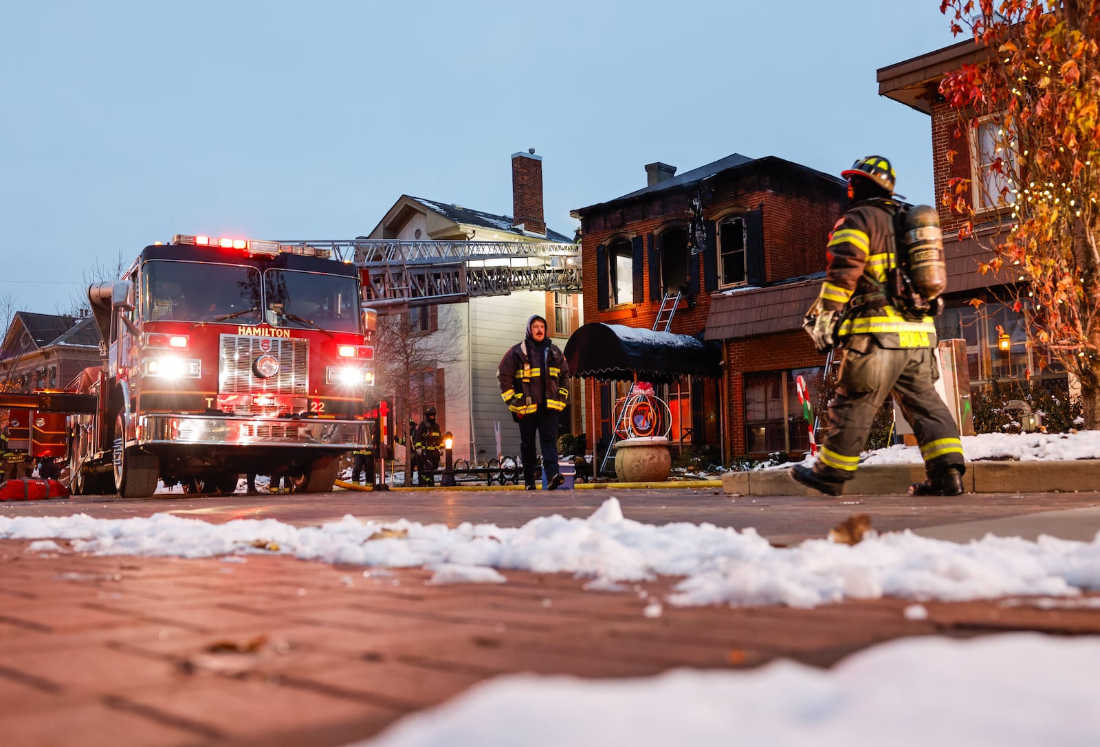 Hamilton firefighters extinguished a blaze in the 300 block of North Third Street in the German Village Friday morning, Dec. 5, 2025. NICK GRAHAM/STAFF