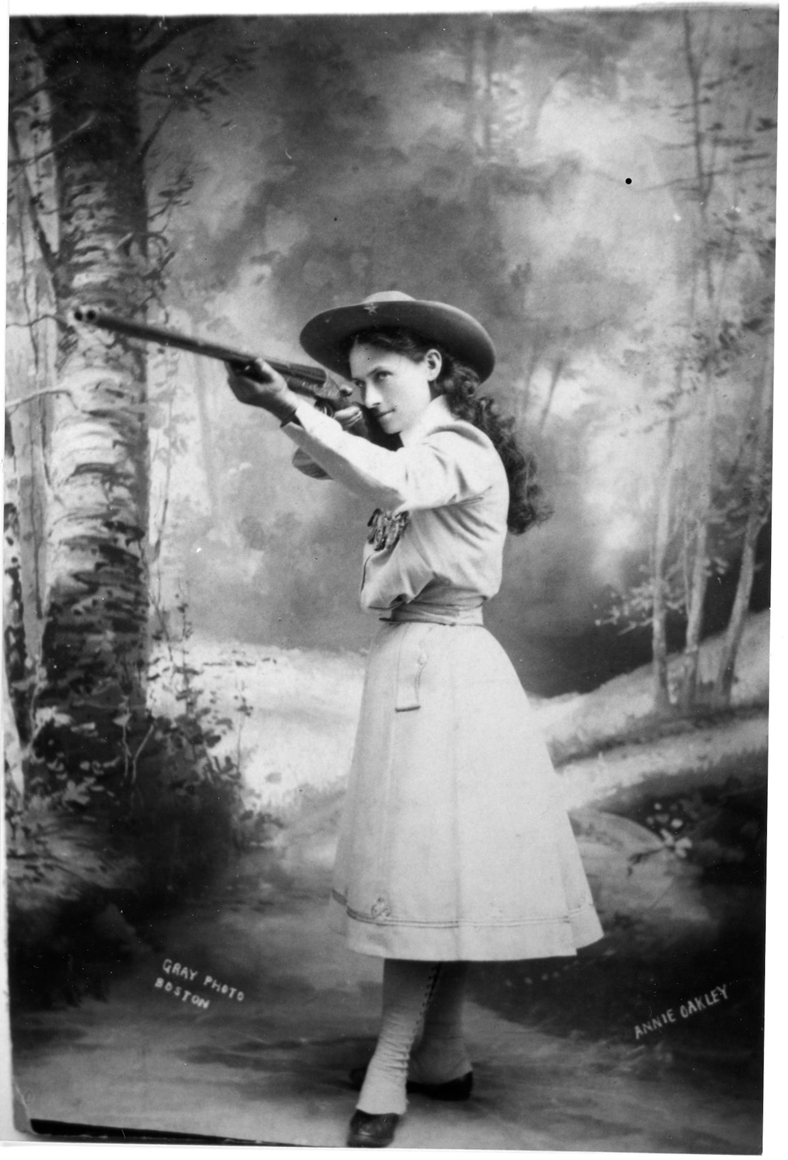 Annie Oakley pulled herself out of the depths of poverty to become an iconic performer and a symbol of the Wild West.  The five-foot sharpshooter never missed a shot.

Courtesy of The Annie Oakley Center at the Garst Museum