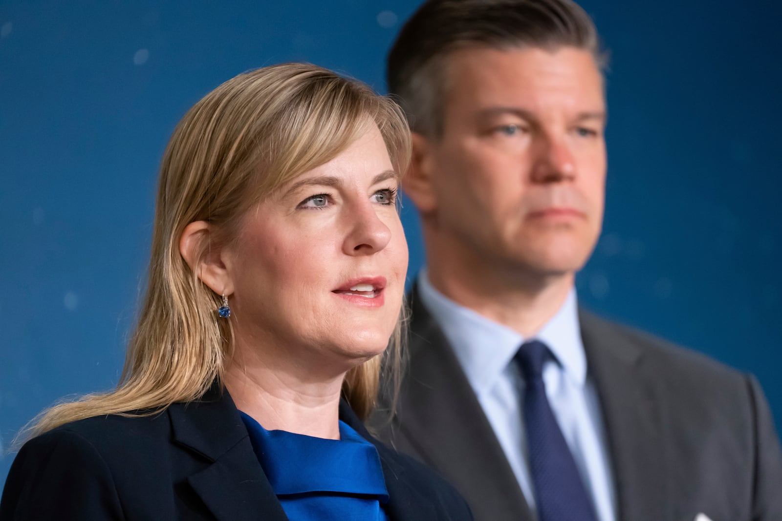 FILE - House Speaker Melissa Hortman, DFL-Brooklyn Park, attends a press conference in St. Paul, Minn., June 14, 2021. (Glen Stubbe/Star Tribune via AP File)