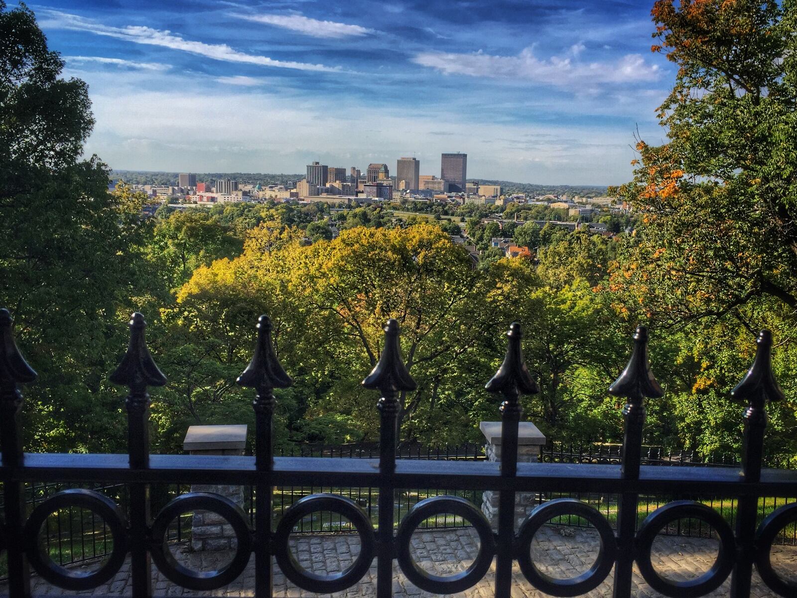The highest point in Dayton is at Lookout Point in Woodland Cemetery.
