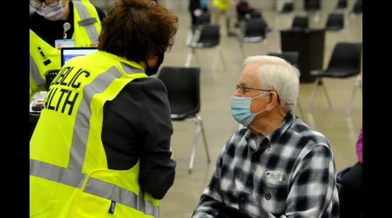 Public Health Dayton & Montgomery County started coronavirus vaccinations for Phase 1B at the Dayton Convention Center on Jan. 20, 2021.