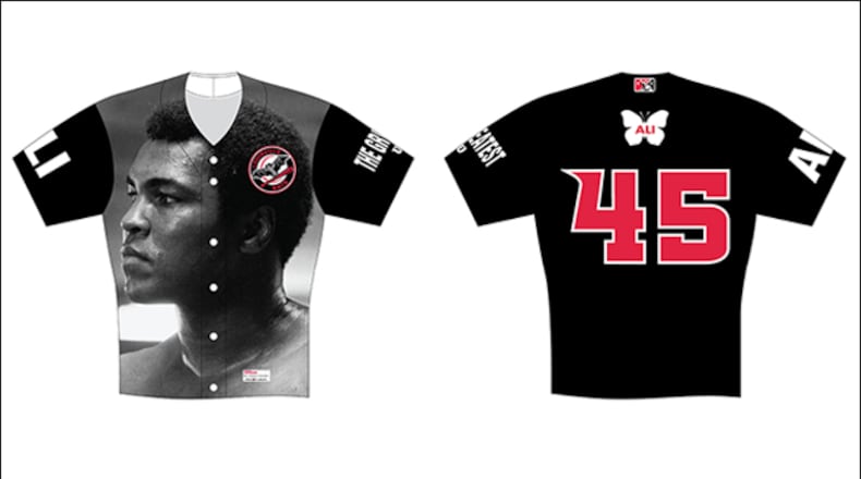 Planned jerseys for Muahammad Ali tribute night. Photo courtesy the Louisville Bats